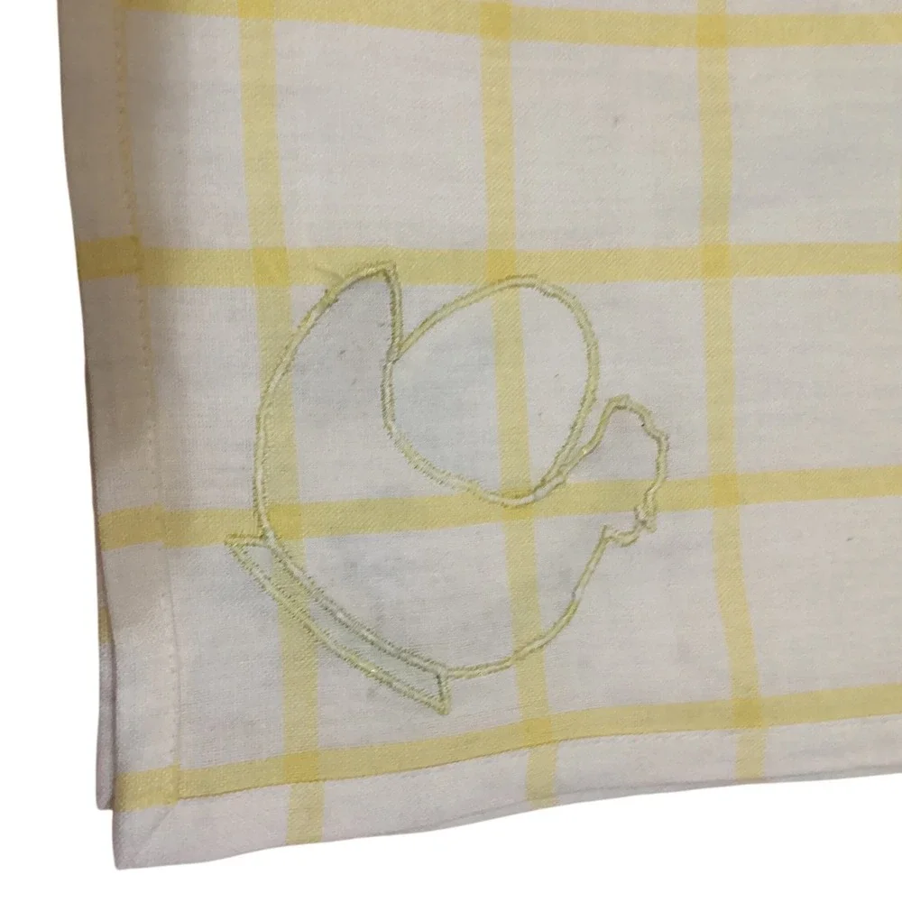 Dept 56 Sunday Brunch Cotton Napkins Set of 4 Yellow Plaid Hen Embroidered 18x18